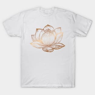 Golden Lotus Flower on White T-Shirt